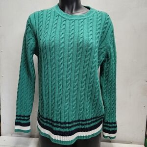 TH Tommy Hilfiger Womens XL Green Cable Knit Cotton Sweater